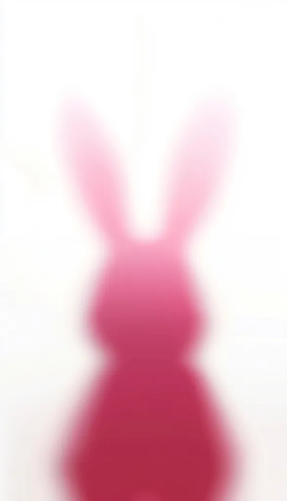 The image shows a blurry silhouette of a pink rabbit against a white background. The rabbit's ears, body, and tail are all visible, but the details are obscured by the blur. The overall effect is soft and whimsical, suggesting a playful or lighthearted theme.