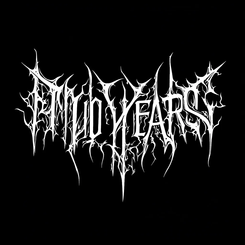 The image features the words "100 YEARS" written in a bold, gothic font with sharp, jagged edges and intricate details. The lettering has a dark and edgy aesthetic, reminiscent of heavy metal or death metal band logos. The white lettering stands out sharply against the black background.