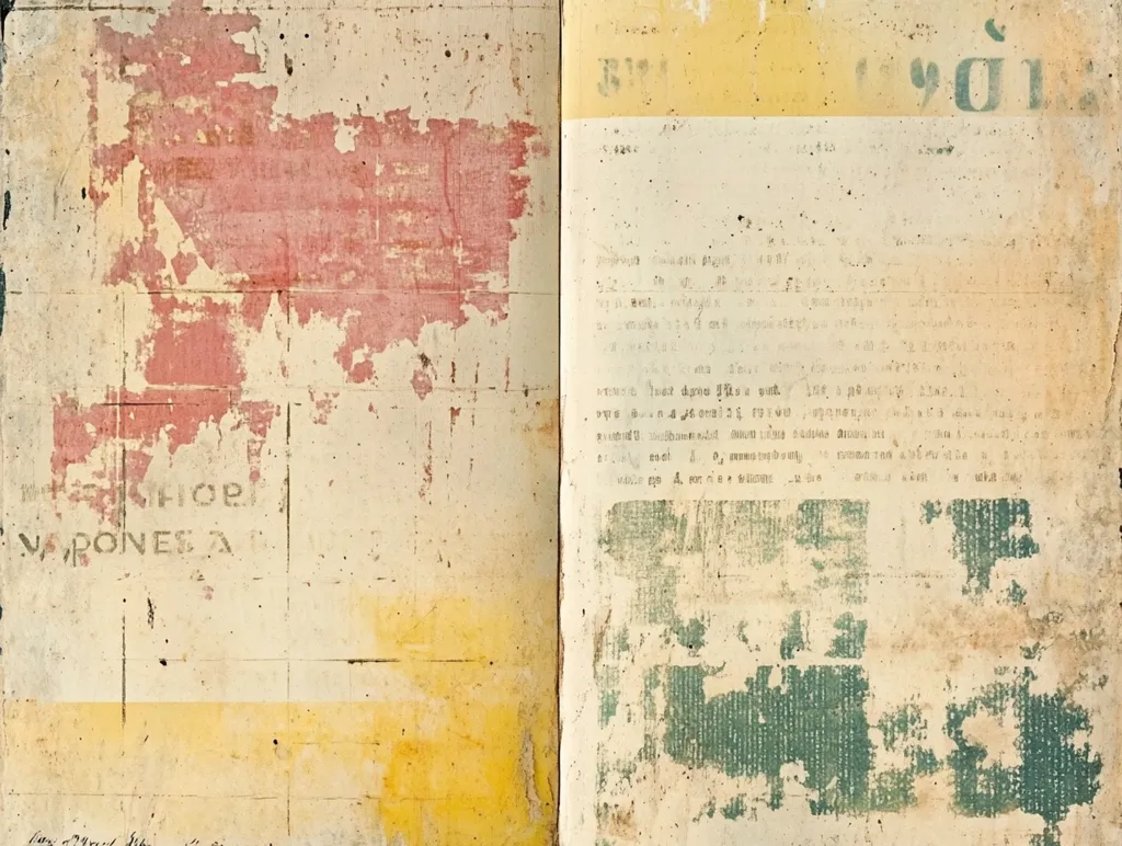The image shows two pages of a book, both of which are heavily damaged and faded. The left page has a large pink stain on the top, with some writing visible at the bottom. The right page has faded writing and a green stain at the bottom. The pages are yellowed with age and have a rough texture. The top of the right page appears to have a large number, likely "901".  The left page has the word "NAPONESA" and "CHORI" written at the bottom.