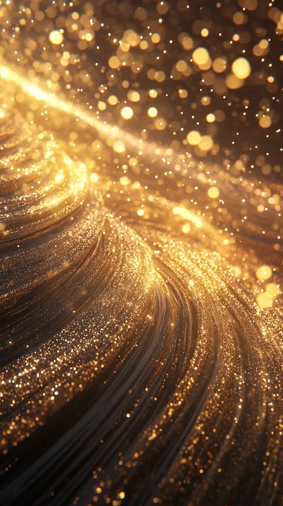 A swirling mass of shimmering gold glitter creates a luxurious and festive backdrop. The light dances and reflects, creating a mesmerizing display of sparkling brilliance. The image evokes feelings of celebration, opulence, and joy.