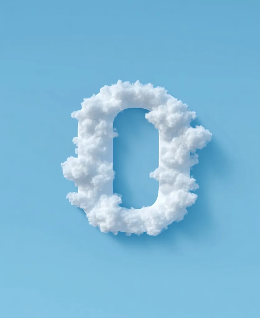 A fluffy white cloud forms the letter "O" against a bright blue sky. The cloud is shaped like a perfect circle, with a slight indentation in the middle. The sky is a light blue, creating a stark contrast with the white cloud. The image is simple, but effective, and it conveys a sense of peace and tranquility.