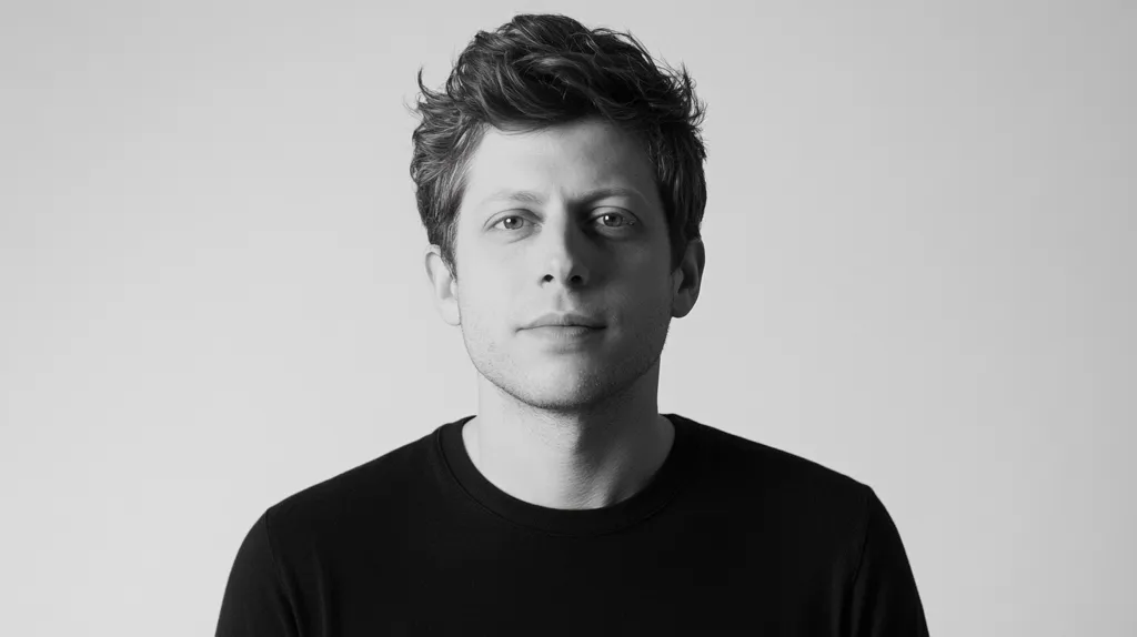 The image is a black and white headshot of a young man. He is wearing a black t-shirt and has short, tousled hair. His expression is neutral, and his eyes are looking directly at the camera. The background is a plain white wall. The photo is likely taken in a studio setting.  The overall mood is calm and focused.