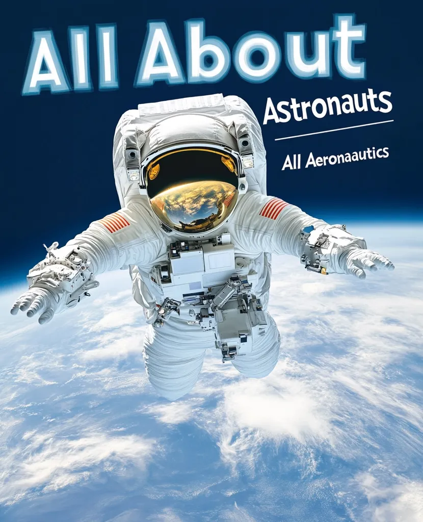 The image features an astronaut floating in space, with Earth's blue and white clouds in the background. The astronaut is wearing a white spacesuit with a golden visor, giving a sense of wonder and exploration. The text "All About Astronauts" and "All Aeronautics" are placed on the top, suggesting the image is related to space exploration and the science behind it.