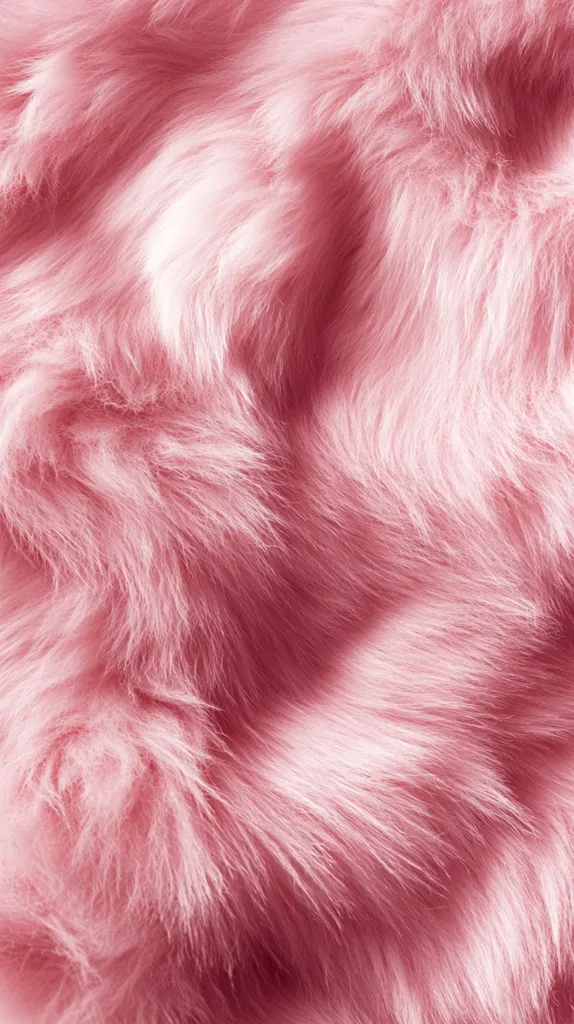 A close-up image of soft, pink fur. The fur is fluffy and textured, creating a sense of warmth and comfort. The light pink color adds a delicate and feminine touch. The image is abstract and focuses solely on the texture of the fur.