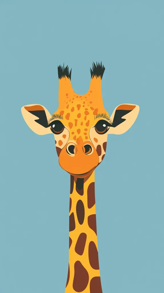 The image features a cartoon giraffe with a brown and yellow patterned neck. It has large, brown eyes and is looking directly at the viewer. The giraffe's head and neck are the only part of the animal shown, and the background is a light blue color. The image is simple and stylized, with a playful and friendly feel.
