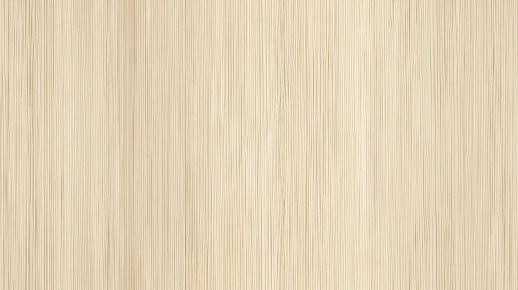 The image is a close-up of a light wood surface. The wood has a vertical grain pattern, with many thin lines running from top to bottom. The wood is a light beige color, with some subtle variations in shade. The texture is smooth and even, giving the impression of a new and polished surface. There are no knots or other imperfections visible in the image.  The wood surface is evenly lit, with no shadows or highlights.