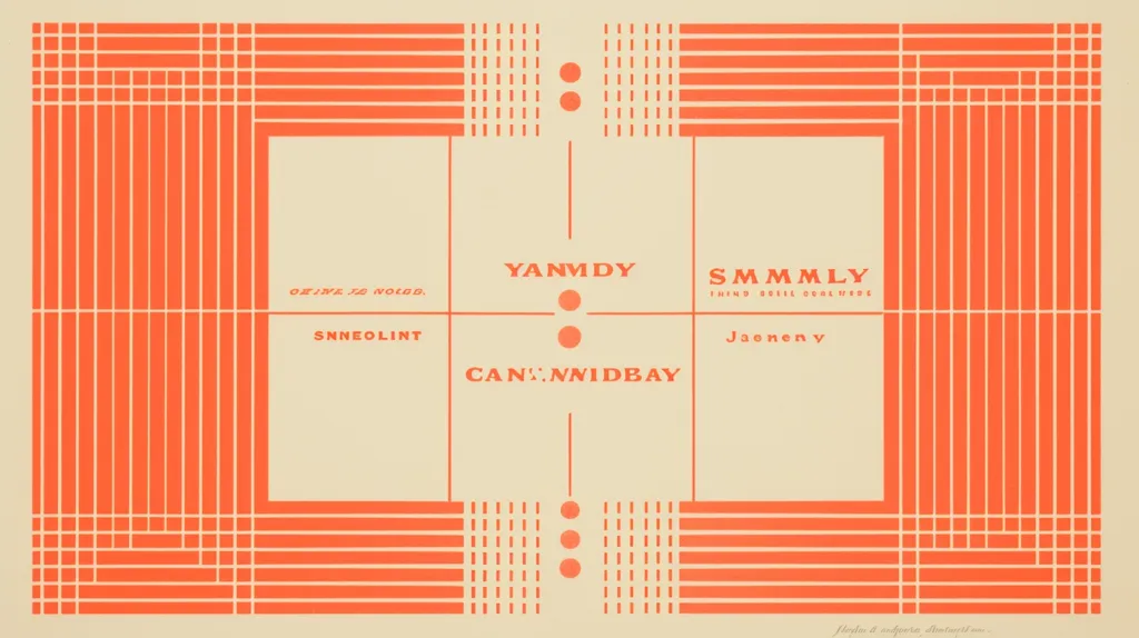 The image is a minimalist design with a beige background and an orange grid pattern. It features five words in the center of the grid, with three red circles above and below the words. The words are "YANMDY", "SMMMLY", "SNNEOLINT", "CAN::NWIDBAY", and "Jaenenv". There is a caption at the bottom that reads "phoebe is so infinite... bouncinggirl...".