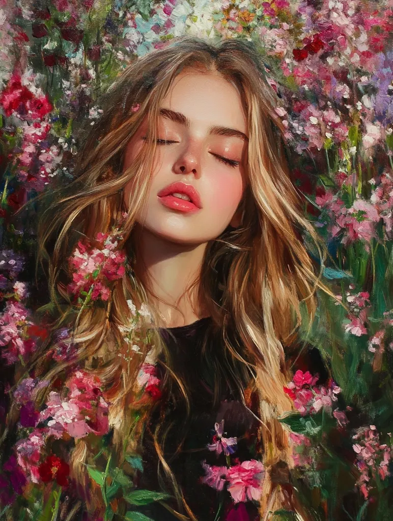 Oil painting girl flower romance --v 6.1 --ar 3:4