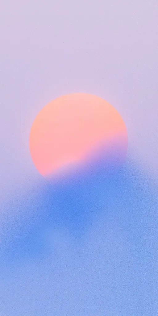 A soft, peach-colored orb sits atop a light blue gradient background. The orb appears to be a stylized sun, with a hazy, dreamlike quality. The background fades to a deeper blue at the bottom, creating a sense of depth and serenity.  The overall effect is calming and ethereal.