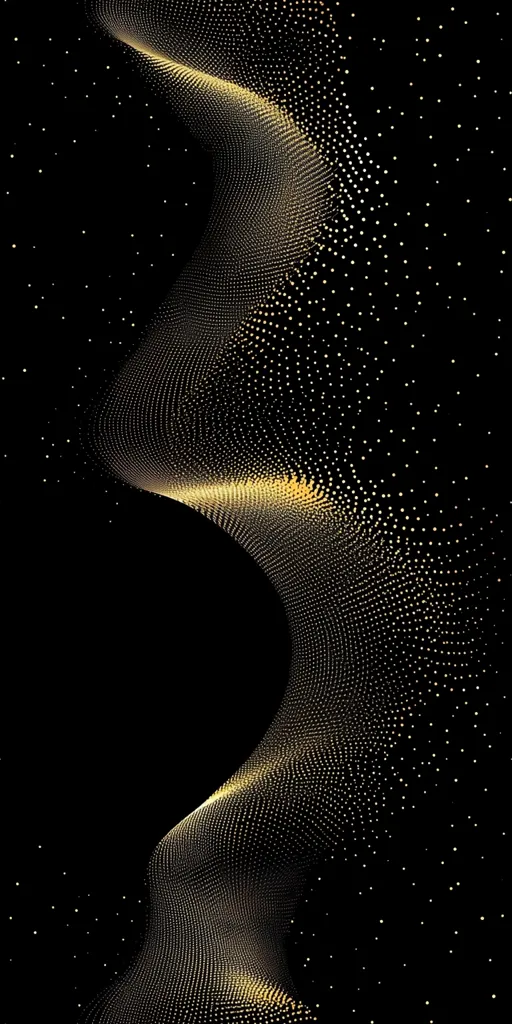 The image is a black background with a golden wavy line made up of tiny dots. The wavy line creates a sense of movement and energy. The golden color is luxurious and elegant, giving the image a sense of sophistication. The dots create a textured look, adding visual interest to the image.