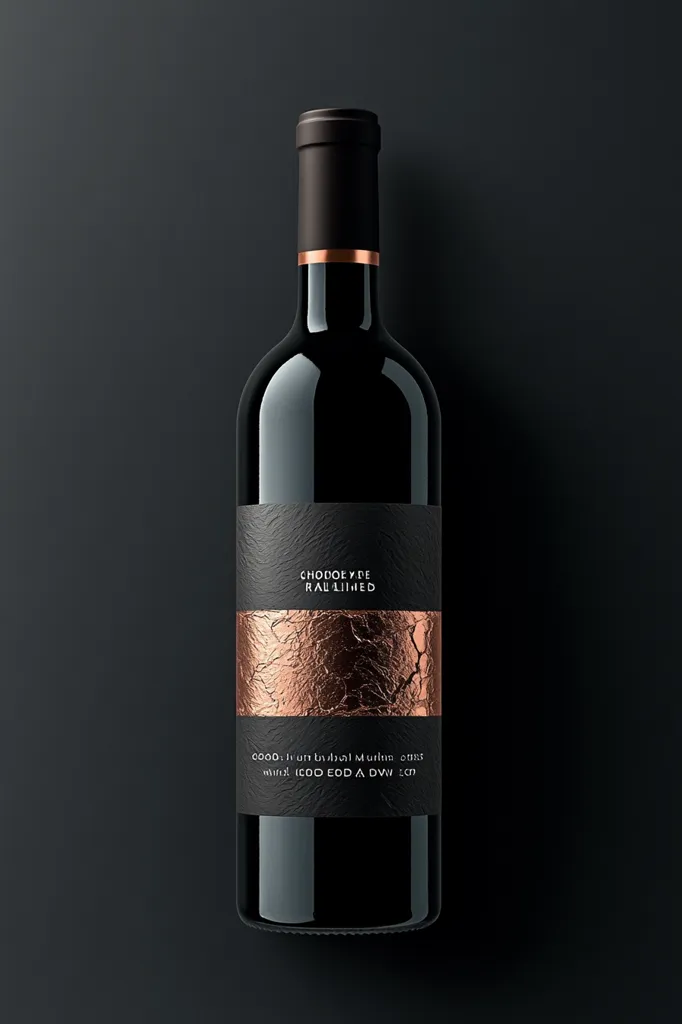 A bottle of red wine stands against a black background. The bottle is dark with a black label and a copper band that has a textured, metallic look. The label reads "CHODOEYE RAW LINED" and has smaller text in white that is partially obscured by the copper band. The bottle has a simple, sophisticated look.