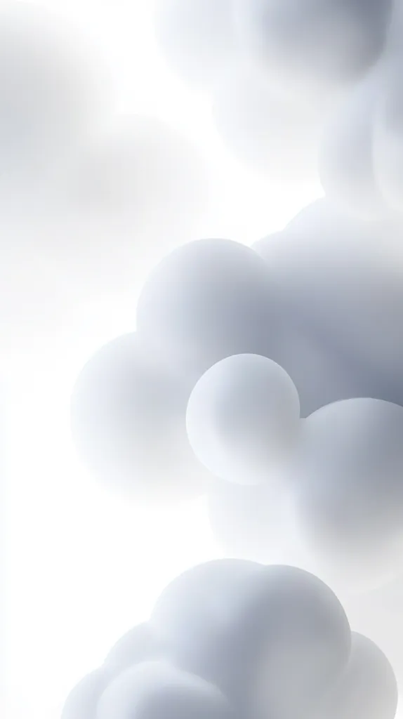 The image shows a collection of soft, white, round shapes resembling clouds. The shapes are arranged in a cluster, with the largest one at the top and smaller shapes cascading down. The background is a soft white, giving the image a dreamy and ethereal feel. The smooth, rounded edges of the shapes create a sense of fluidity and movement.