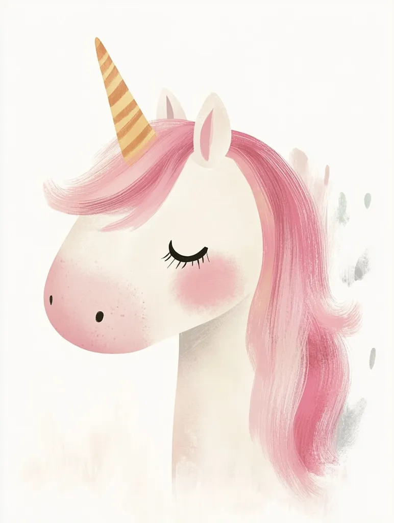 A whimsical illustration of a unicorn with closed eyes and a soft pink mane. The unicorn's horn is golden yellow and its face is blush-pink. The background is a watercolor wash of soft, muted colors.  The overall feel of the image is dreamy and ethereal, with a touch of whimsy.