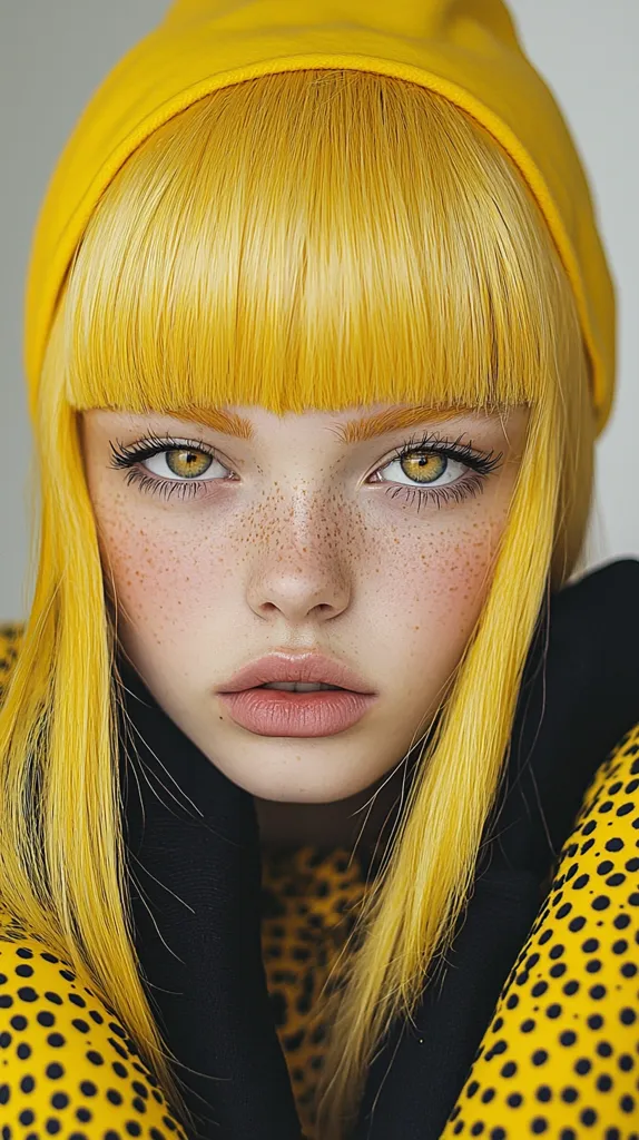 The most gorgeous yellow haired woman. Perfect angelic face. Perfect lips. Dark eyebrows. Court yellow hair. Award winning photography. Artistic shot. Weird angle shot. Avraisnotanartist art, arriflex 35 BL camera, Canon k35 Prime Lens, 8k, Depth of field , bokeh effect, perfect ambiant occlusion. --ar 9:16 --q 2 --s 650 --c 5 --p h9toul5