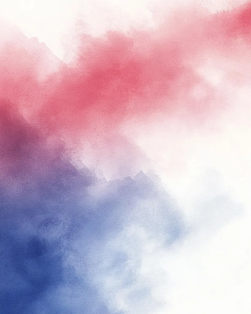 The image is a watercolor painting of a sky. The top of the image is a light pink color, fading into a light blue towards the bottom. The colors are blended together, creating a soft and dreamy effect. The image is abstract and suggestive of a peaceful and serene atmosphere.