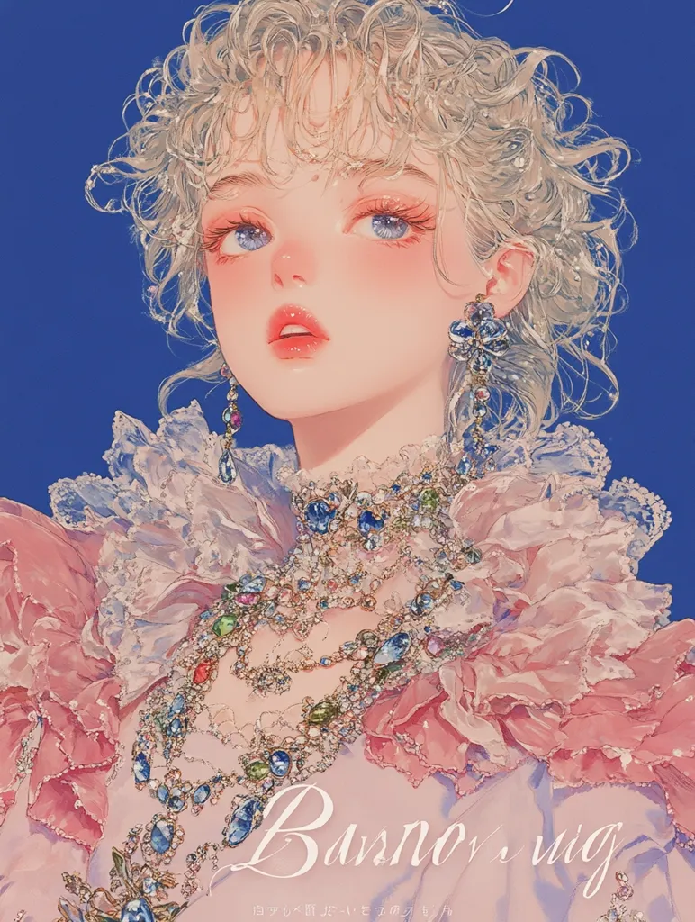 Cover book of anime manga cover, you in the style of Lü Ji with a baroque girl wearing an outfit made from luxury and gems, intricate details on eyes, hair, and lips, high detail with text title at the bottom in a script font. --ar 3:4 --v 6.1 --style raw --s 250 --p px8mysg