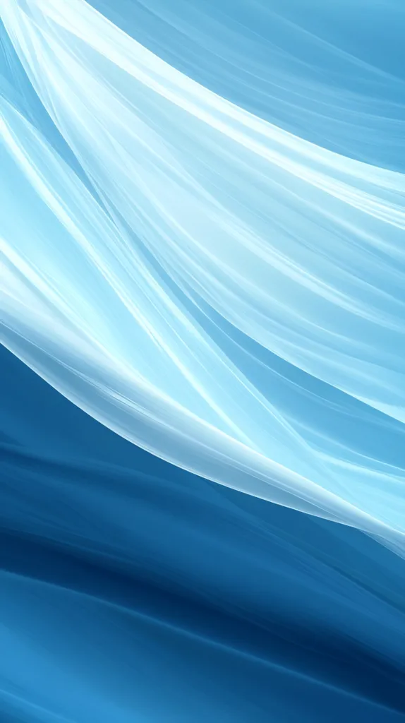 The image is a close-up of an abstract design. It features a combination of blue and white hues. The blue background is made of smooth curves, with translucent white curves overlapping. The white curves are slightly blurry, giving the image a soft, airy quality. The image has a sense of movement and flow.