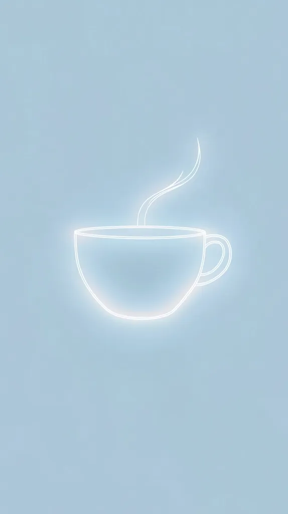 The image shows a white outline of a coffee cup with steam rising from it. The outline is set against a light blue background. The image is simple and minimalist, evoking a sense of peace and calmness.