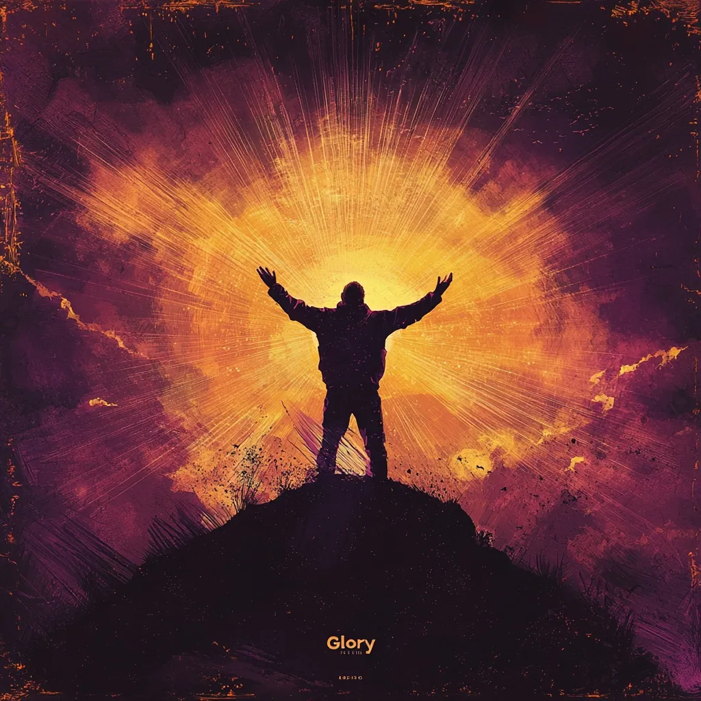 A lone figure stands atop a hill, arms raised in worship, bathed in the warm glow of a radiant sunrise. The sky is a canvas of vibrant hues, punctuated by streaks of light that radiate outwards, evoking a sense of awe and inspiration. The image captures the beauty of a solitary moment of spiritual connection, a reminder of the transformative power of faith and the promise of a new dawn.