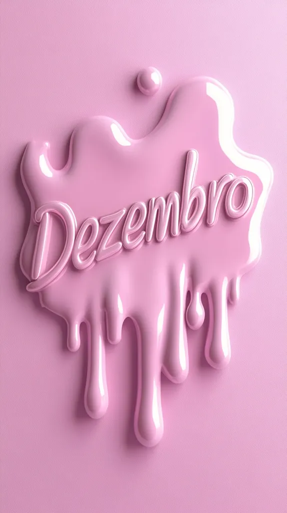 The image shows a stylized rendering of the word "Dezembro" (Portuguese for December) embedded in a pool of pink, glossy liquid.  The liquid has a dripping, melting effect, creating a visually appealing, almost dessert-like aesthetic. The overall tone is soft, feminine, and playful, suggesting a festive or celebratory mood associated with the month of December.  The pink color palette reinforces this feeling of sweetness and cheer.
