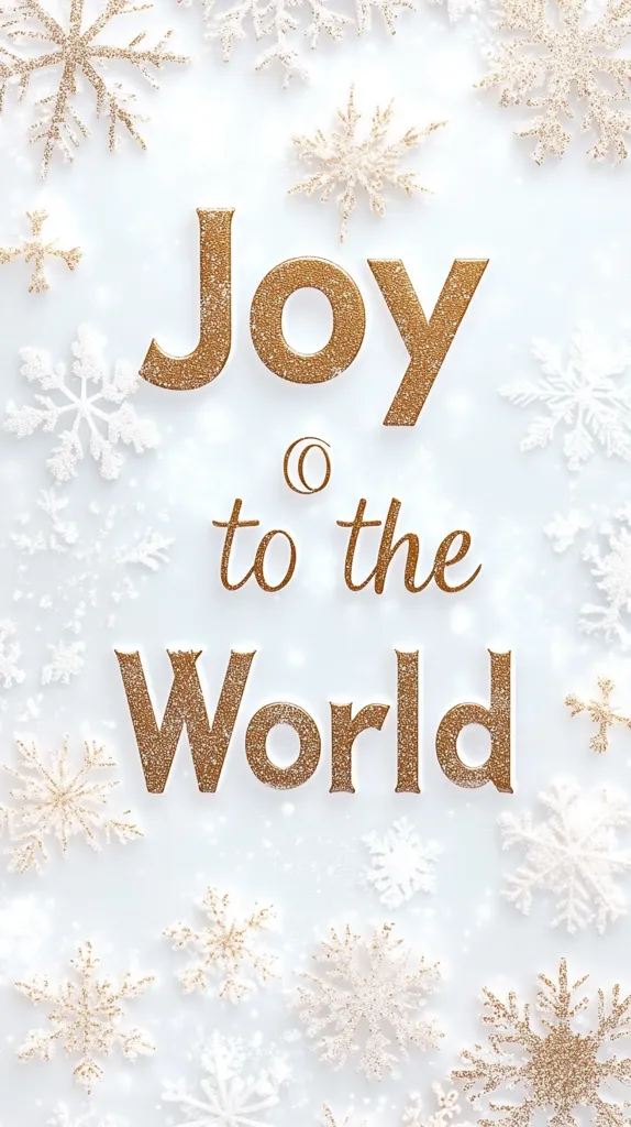 Here's a description of the image:

The image is a festive Christmas greeting.  The words "Joy to the World" are prominently displayed in a gold glitter font against a white background.  Numerous small, decorative snowflakes, in both gold and white, are scattered across the image, surrounding the text. The overall style is elegant and minimalist, evoking a feeling of winter cheer and holiday spirit.  The gold glitter adds a touch of sparkle and luxury.
