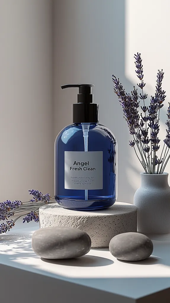 A dark blue glass bottle of \