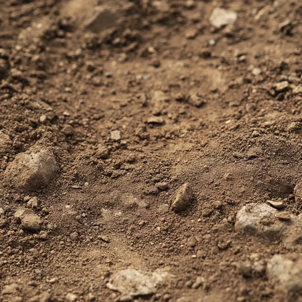 Here's a description of the image:

The image shows a close-up view of dry, brown soil. The texture is coarse, with small stones and pebbles scattered throughout the finer dirt. The soil appears dry and dusty, with a somewhat uneven surface. The color is a consistent, muted brown, with variations in shade due to the texture and the light hitting the surface. The overall impression is one of aridity and lack of moisture.