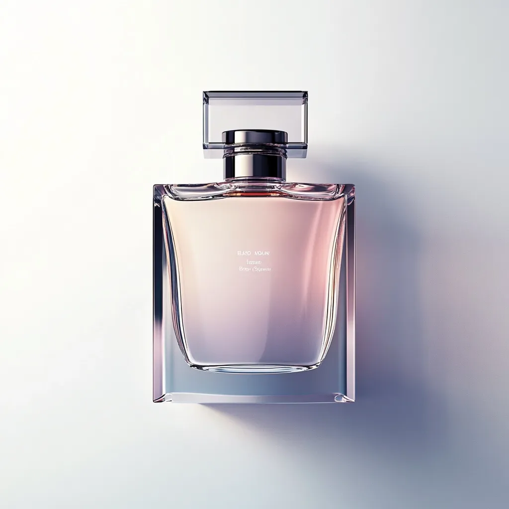 Here's a description of the image:

The image shows a bottle of Blanc Noir "Happi" body spray against a stark white background. The bottle is rectangular with a clear glass body, showcasing a gradient of pale pink and white liquid.  A silver, rectangular cap sits atop a slender, metallic neck. The brand name and product details are subtly printed on the bottle's surface.  The lighting is soft and diffused, creating a clean, minimalist aesthetic. The overall impression is one of elegance and sophistication.