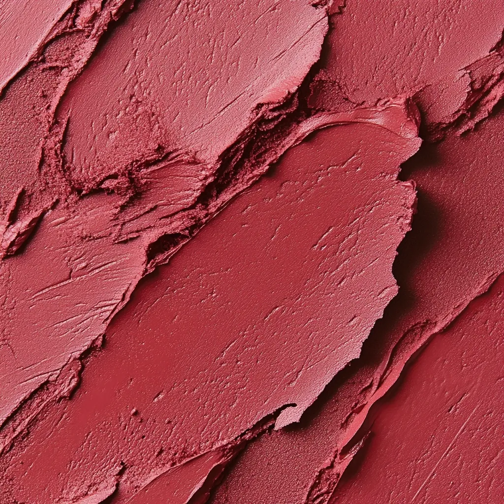 Here's a description of the image:

The image shows a close-up texture shot of a dark reddish-brown lipstick or cream. The product is swiped across the surface, creating a series of uneven, textured streaks.  The color is a deep, muted red, almost burgundy, with visible brushstrokes and a slightly matte finish. The lighting is even, highlighting the texture's inconsistencies and the richness of the color. The overall impression is one of luxurious texture and intense color.