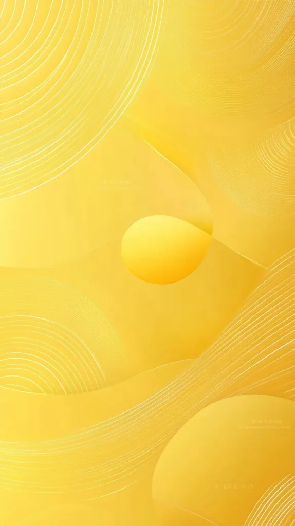 A vibrant yellow abstract background features overlapping concentric circles and soft, flowing waves.  Subtle variations in shade create depth and dimension. A slightly darker, almost orange-toned, circle rests centrally, adding a focal point to the otherwise seamless design. The overall effect is one of warmth, fluidity, and subtle movement.