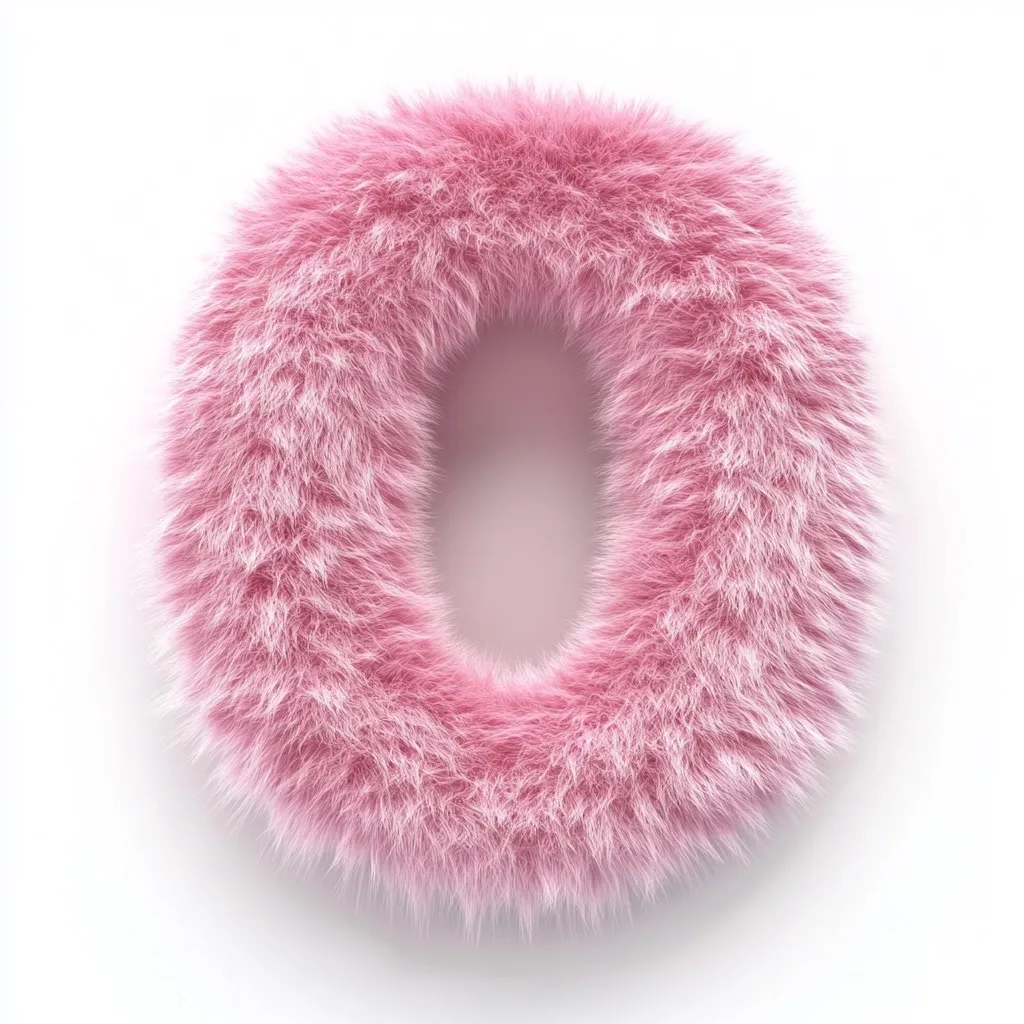 A fluffy, pink letter "O" is presented against a white background.  The letter is rendered in a three-dimensional style, appearing soft and plush, as if made of fur or a similar textured material. The pink hue is light and pastel, creating a visually appealing and delicate effect.  The overall image is clean and simple, focusing attention on the unique textural quality of the letter.