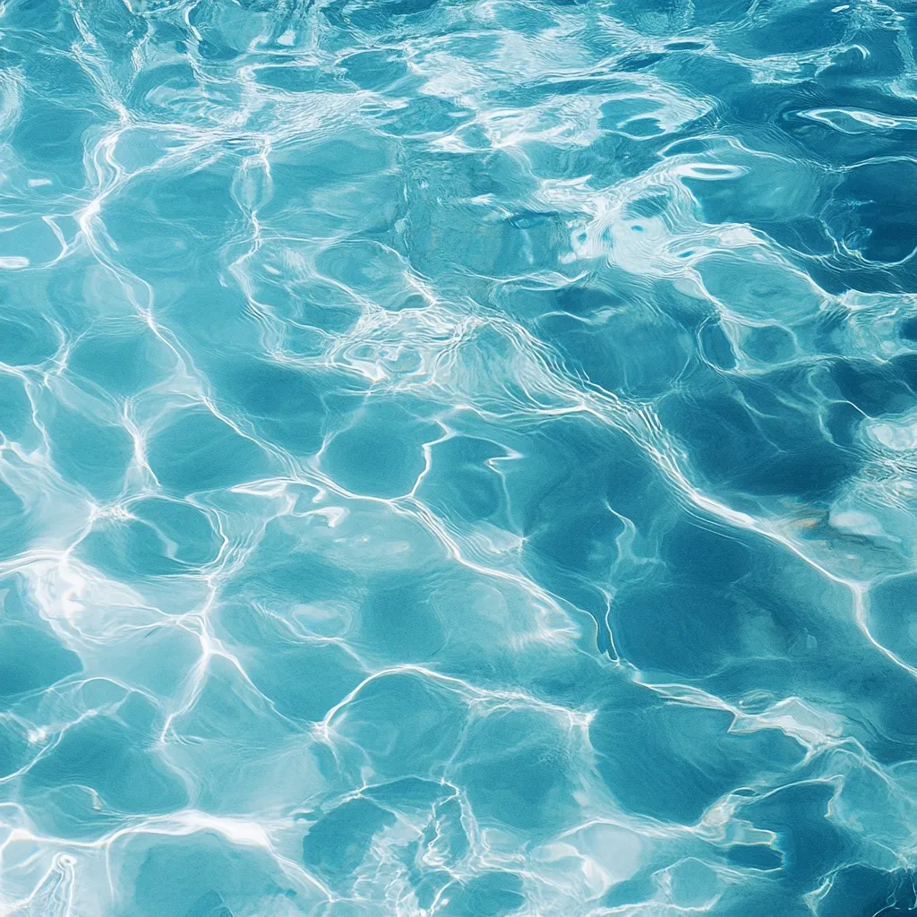 The image shows a close-up view of turquoise water, possibly a swimming pool or ocean.  The surface is textured with ripples and reflections of light creating a pattern of light and dark blue shades. The water appears calm, with gentle undulations visible.  The overall effect is serene and visually appealing, suggesting a peaceful and tranquil scene.