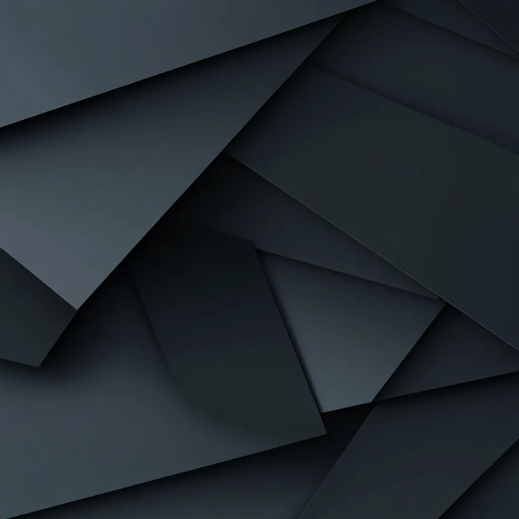 The image is an abstract composition of overlapping dark gray or black rectangles and squares.  The shapes create a layered, three-dimensional effect with varying depths and shadows. The overall tone is dark and sophisticated, suggestive of modern design or architecture. The lack of bright colors and the geometric precision contribute to a minimalist aesthetic.