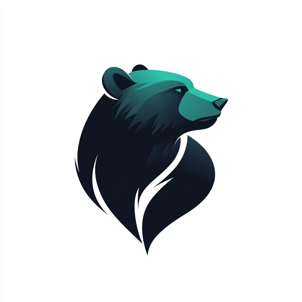 A stylized logo featuring the head and shoulders of a bear, rendered in shades of dark teal and black. The bear's profile is turned to the right, its gaze directed forward.  The design incorporates a flowing, leaf-like element within the bear's mane, giving it a dynamic and somewhat abstract feel. The overall impression is one of strength and elegance.