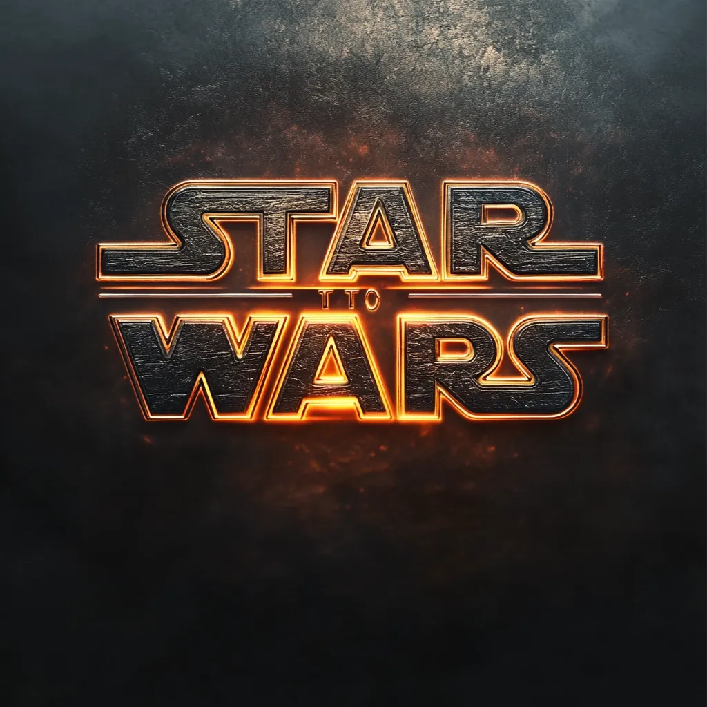 The image showcases the title "STAR WARS" rendered in a stylized, metallic font.  The letters appear to be crafted from dark metal with an inner glow of fiery orange, set against a textured, dark metallic background.  The overall effect is dramatic and evokes a sense of power and intensity, reminiscent of the Star Wars franchise.  A subtle "IT TO" is visible between the words.