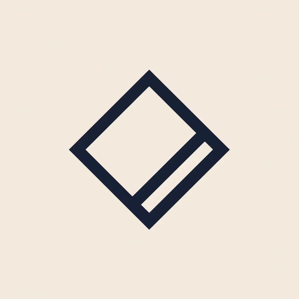 The image contains a dark-blue geometric design.  A thick, dark-blue line forms a diamond shape. Inside, a slightly thinner, parallel line runs horizontally across the bottom portion of the diamond. The background is a light beige. The overall style is minimalist and modern.