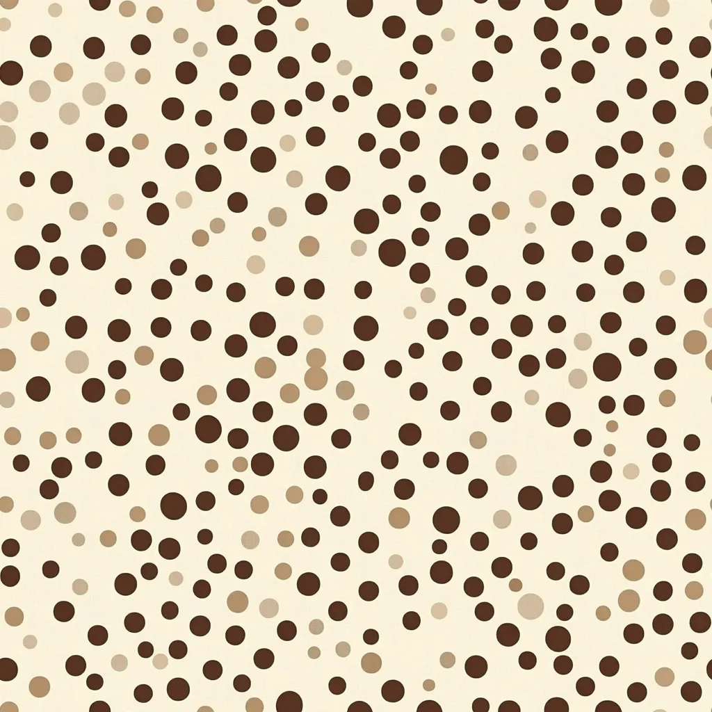 A seamless pattern featuring a scattered arrangement of dark brown and light beige circles on a creamy off-white background.  The circles vary slightly in size, creating a textured, polka-dot effect.  The overall feel is subtle and sophisticated, suitable for various design applications.  The pattern repeats infinitely in both directions.