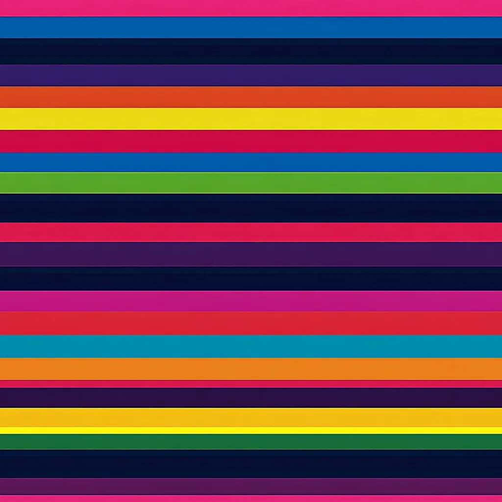 The image showcases a vibrant pattern of horizontal stripes in various colors.  The stripes are evenly spaced and feature a diverse range of hues, including pinks, purples, reds, oranges, yellows, greens, and blues, with darker shades interspersed.  The overall effect is a bold and cheerful, multicolored design.