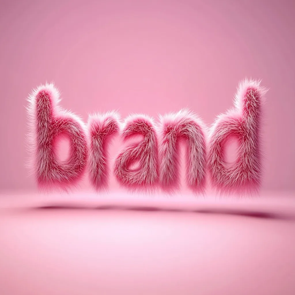 The word "brand" is depicted in fluffy, pink, fur-like lettering against a pale pink background.  The letters are three-dimensional and appear soft and luxurious.  The overall image is playful and visually appealing, possibly suggesting a soft or luxurious brand identity. The scene is minimalist and clean.