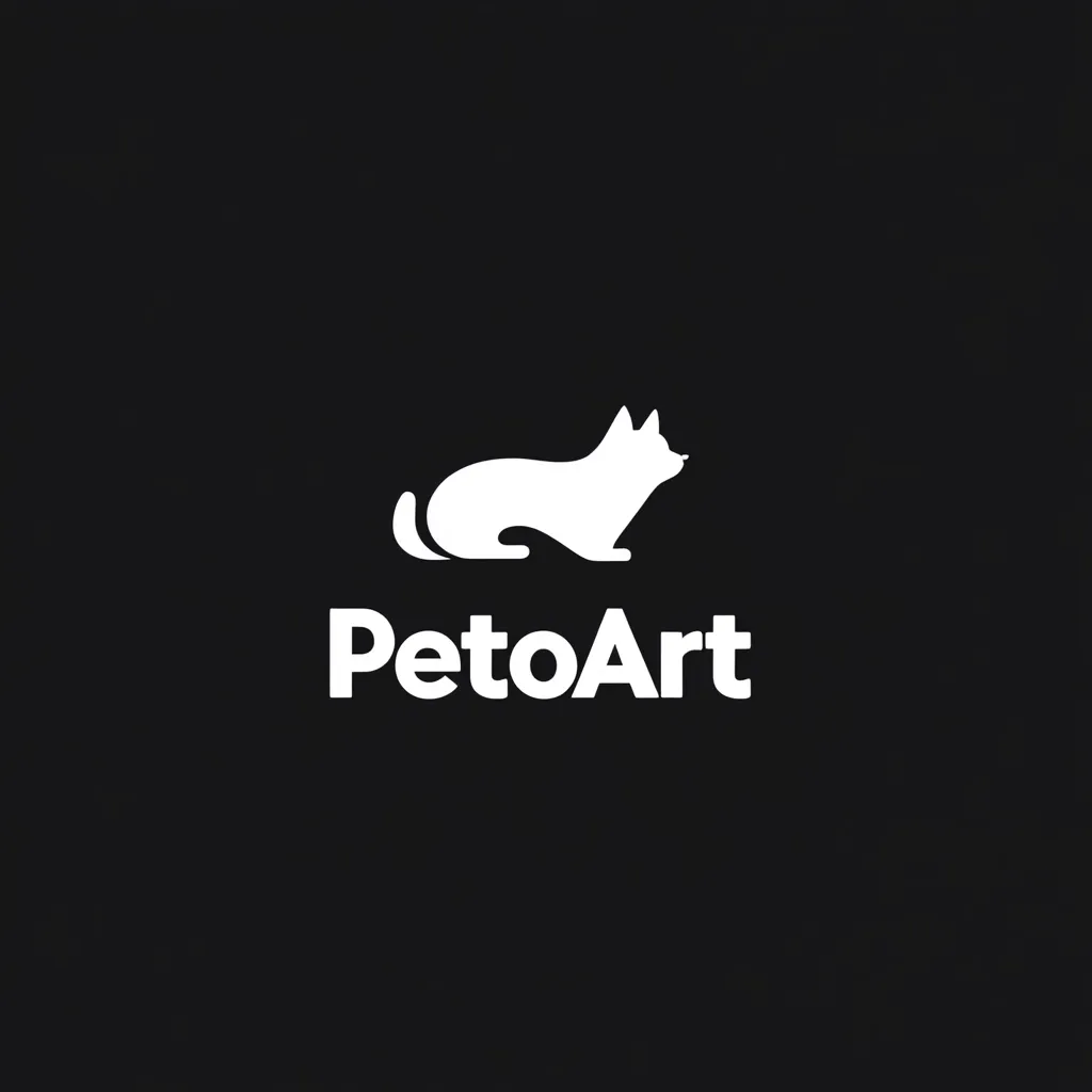 The logo features a minimalist white silhouette of a dog lying down, positioned above the wordmark "PetoArt" in a bold, sans-serif typeface.  The design is clean and modern, utilizing a stark contrast against a black background. The combination of the pet image and the word "Art" suggests a business related to pet-themed art or artistic services for pets.
