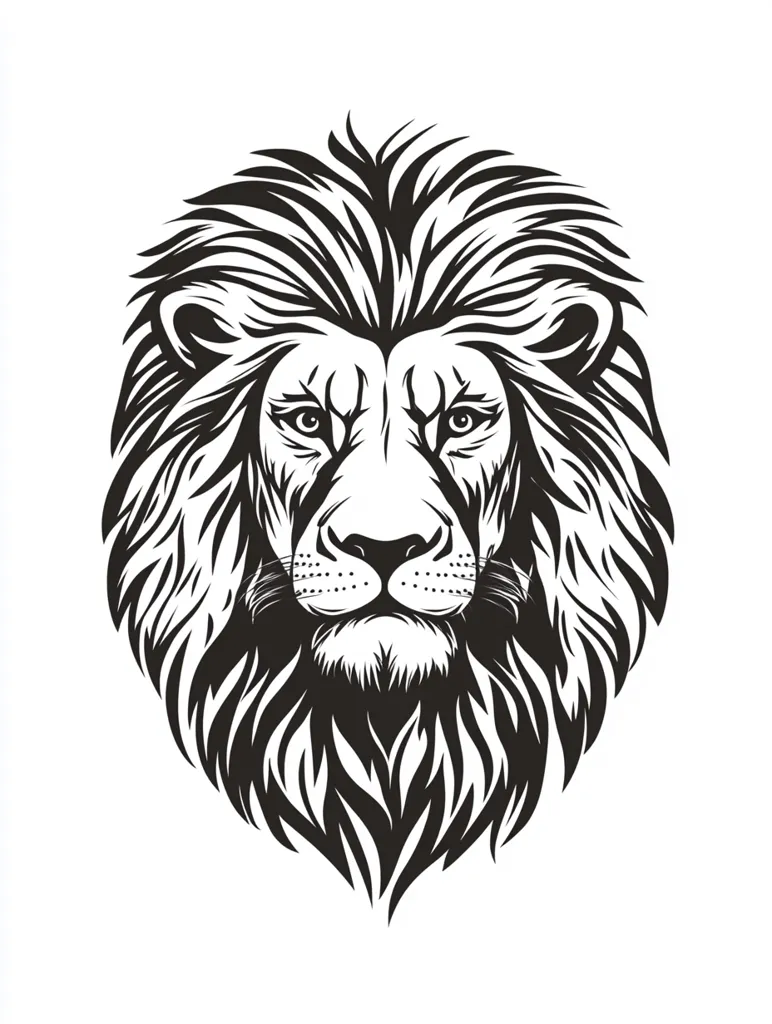 A stylized black and white illustration of a lion's head. The lion's mane is depicted with detailed, flowing lines, creating a sense of movement and power. Its facial features are sharp and expressive, conveying a regal and majestic presence.  The image is bold and graphic, suitable for a logo or emblem.