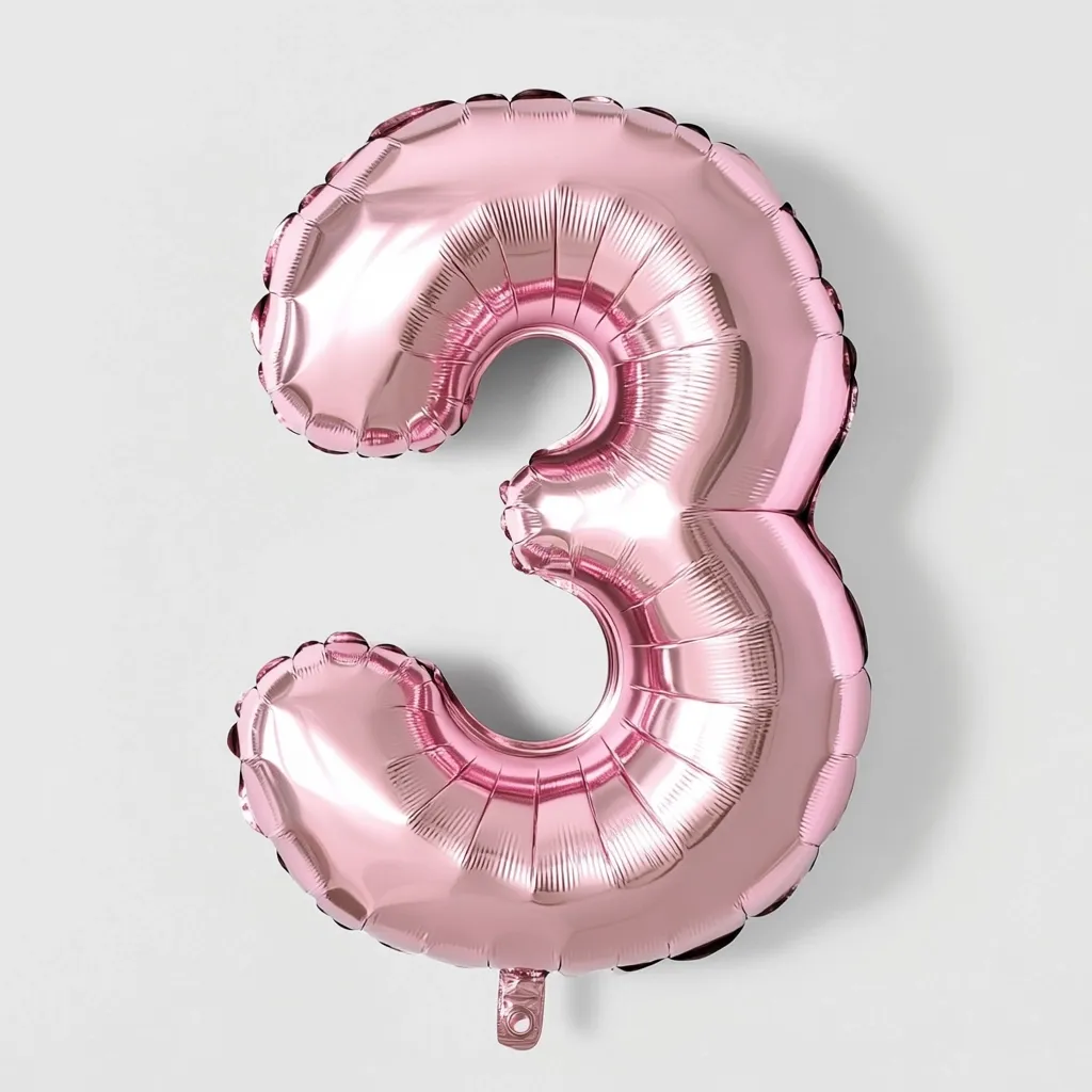 A rose gold number three foil balloon is shown against a white background.  The balloon is inflated and has a metallic sheen.  The number is clearly visible and the balloon is ready for use as a party decoration or celebratory item.  It's a single balloon, untied, and ready to be displayed.