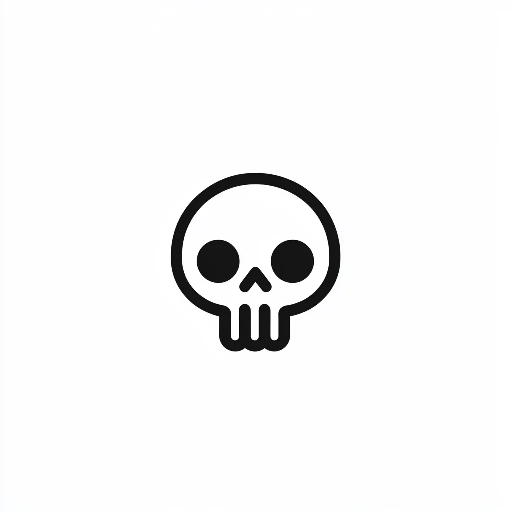 The image shows a simple, cartoonish skull icon.  It's a black outline drawing against a white background, featuring a round head, two circular eye sockets, a small nose, and a simplified jawbone.  The style is minimalist and slightly whimsical, rather than frightening.