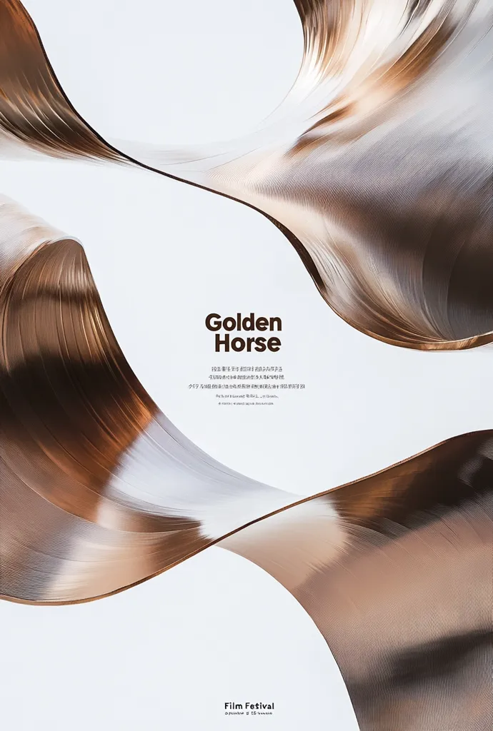 The poster features an abstract design of flowing, metallic bronze ribbons against a white background.  The title "Golden Horse" is prominently displayed in a sans-serif font.  Smaller text, likely details about a film festival, is included below.  The overall aesthetic is sleek, modern, and luxurious, hinting at a high-end cinematic event.
