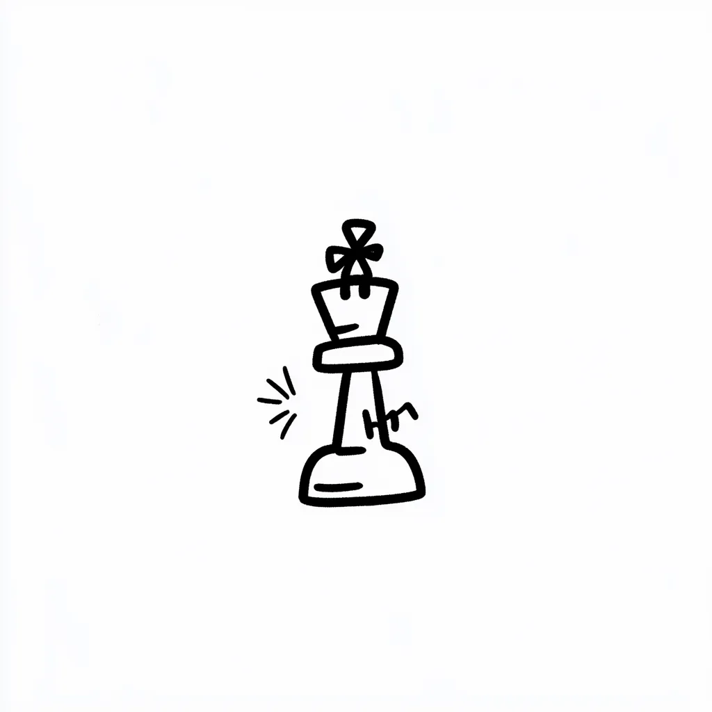A simple line drawing of a chess king is presented.  The king has a crown with a four-point star on top.  A small, stylized burst of light or energy emanates from its base. The style is childlike or cartoonish, with slightly uneven lines. The image is minimalist and set against a plain white background.