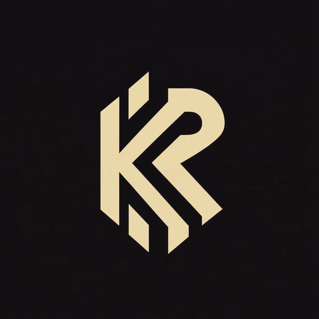A logo featuring the letters "KR" intertwined within a stylized hexagonal shape.  The letters are rendered in a pale gold color against a black background. The design is minimalist and modern, suggesting sophistication and a strong brand identity. The interlocking nature of the letters implies partnership or connection.