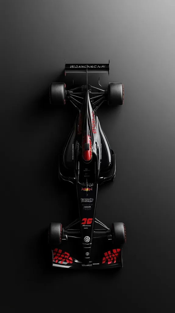 A sleek, black Formula 1 car is shown from an overhead perspective against a dark gray backdrop.  Red accents and sponsor logos are visible on the body. The car's design is modern and aerodynamic, with the number 26 prominently displayed.  The overall image emphasizes the vehicle's speed and technological sophistication.