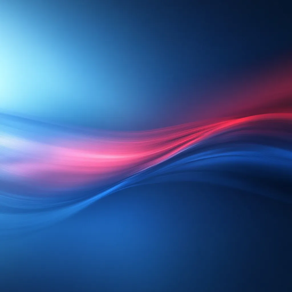 An abstract image features a flowing, wave-like design.  The waves blend cool blues and warm pinks, creating a smooth transition of color. The background is a deep blue, providing contrast to the brighter hues of the central waves.  The overall effect is one of serenity and movement.