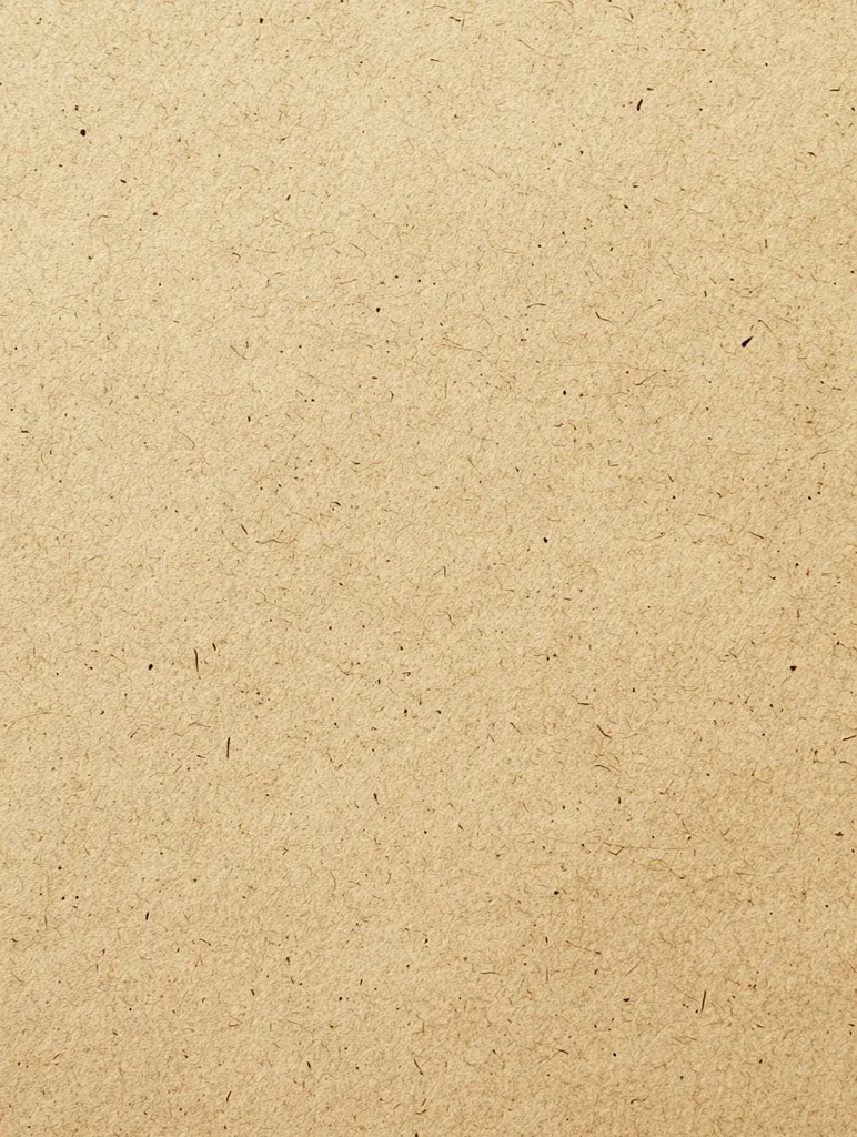 The image shows a close-up view of a textured beige surface, possibly cardboard or recycled paper.  Small specks and fibers are visible throughout the material, adding to its rough, organic appearance. The overall color is a light, warm beige with subtle variations in tone.  The texture is uniform, creating a consistent background.