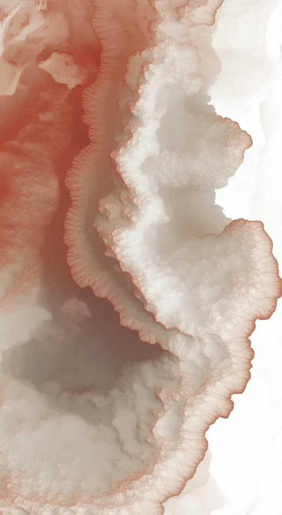 An abstract image showcasing a blend of earthy tones.  A rich terracotta hue flows into a lighter, muted grey, creating a soft, cloud-like effect. The colors seem to intermingle and diffuse, resembling a watercolor painting or a natural geological formation. The overall impression is one of fluidity and gentle movement. The texture is soft and ethereal, with subtle variations in shade and tone.